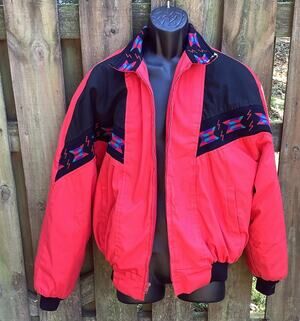Vintage Saddlebrook Westernwear Jacket XL Red Black Southwestern Aztec Bomber